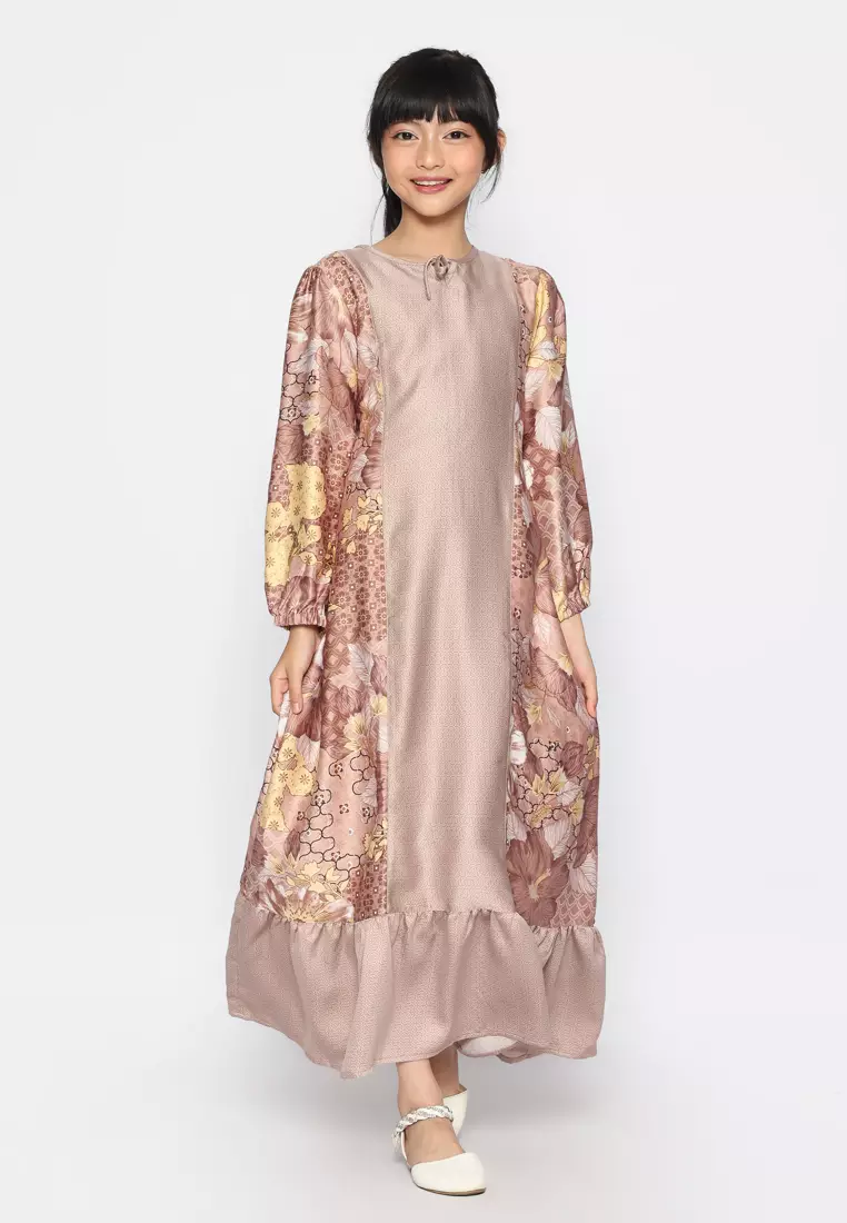 Baju Gamis Anak Perempuan Lentera Bunga Soft Lavender - ADORABLE