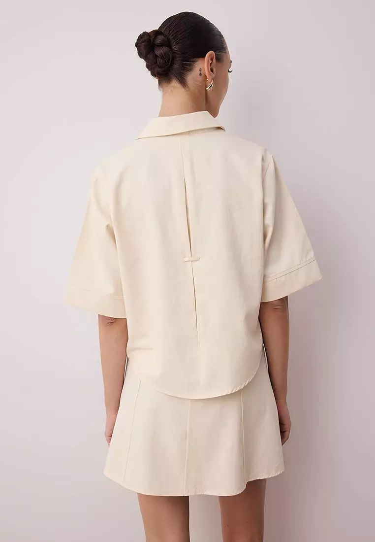 Ecru Gabardine Boxy Cotton Shirt