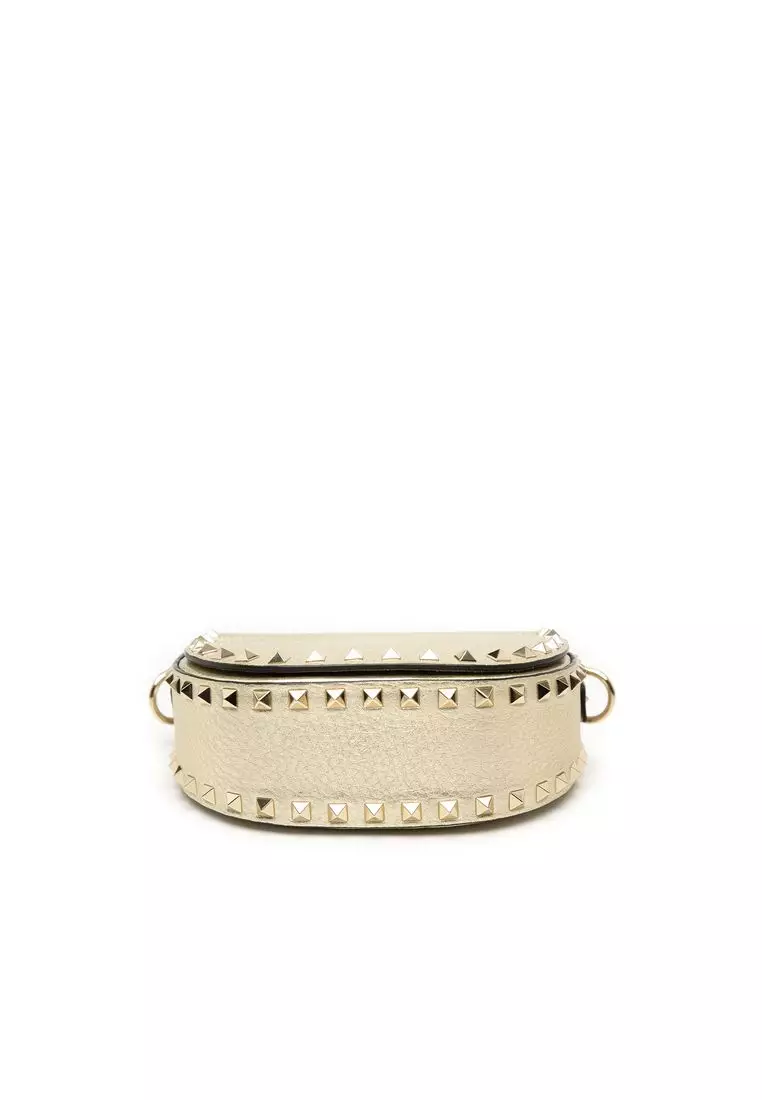 Pre-Loved Valentino Metallic Grained Calfskin Rockstud Saddle Crossbody