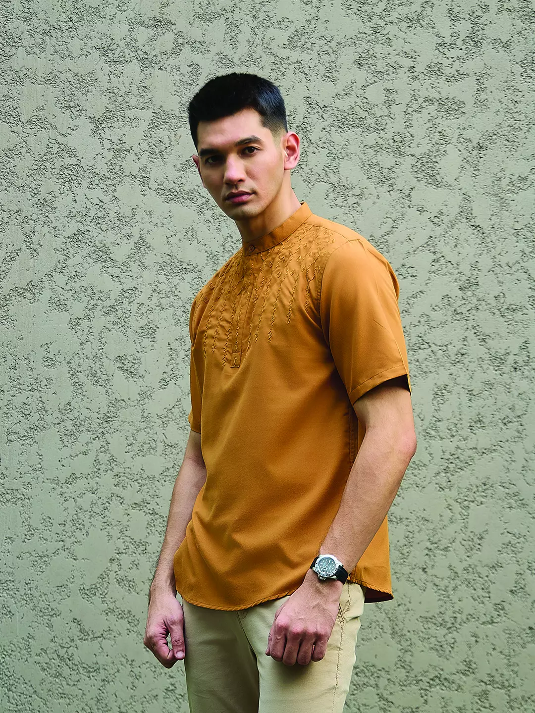 OXCON Kemeja koko Tangan Pendek Bordir Baiq Teracotta