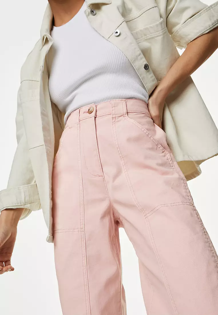 Cotton Rich Relaxed Straight Trousers