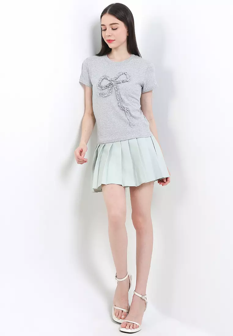 S/S T Shirt W/ Ruffled Bow Patch