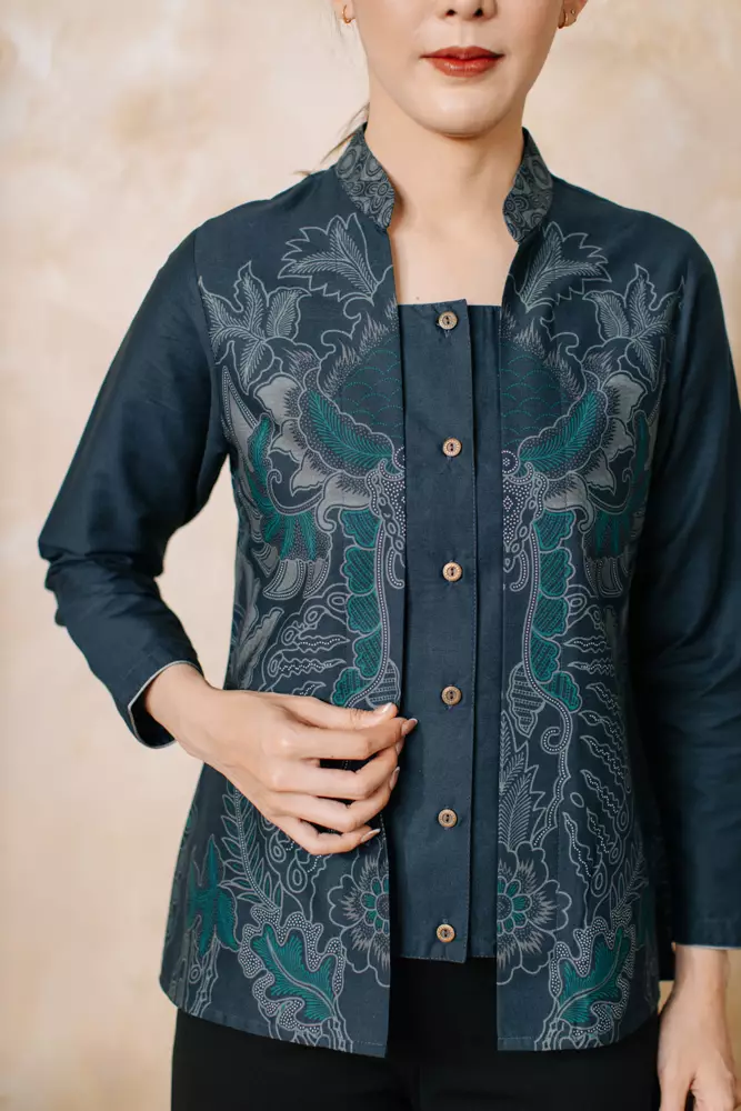 Mahiya Blue Blouse Batik Wanita Kutu Baru Katun
