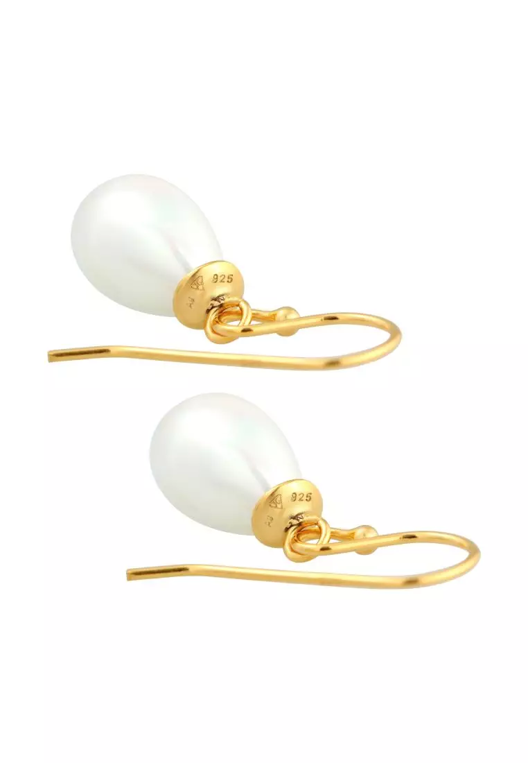 Anting Perhiasan Perak 925 Wanita Oval Classic Shell Core Pearl Gold Plated