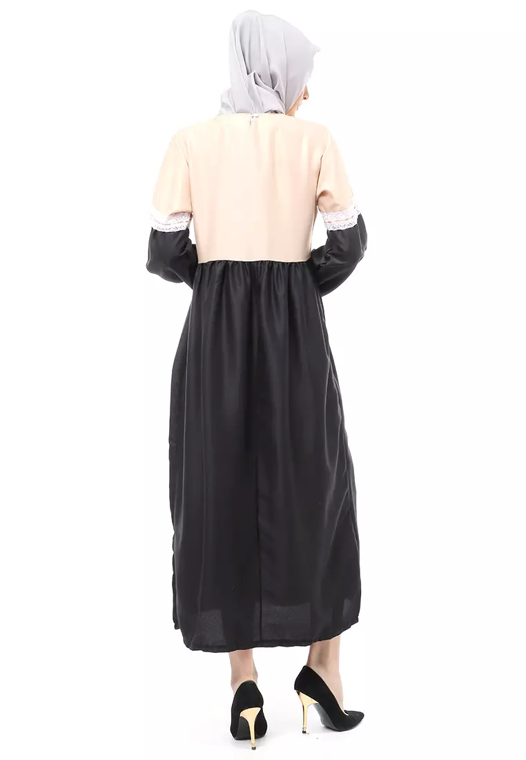 Sarinah Gamis Muslimah Panjang Atasan Wanita Motif Mutiara Regular Fit - Black