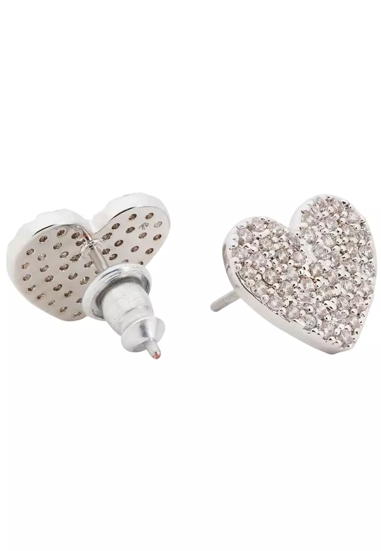 Yours Truly Pave Heart Studs Earrings - Silver O0R00154