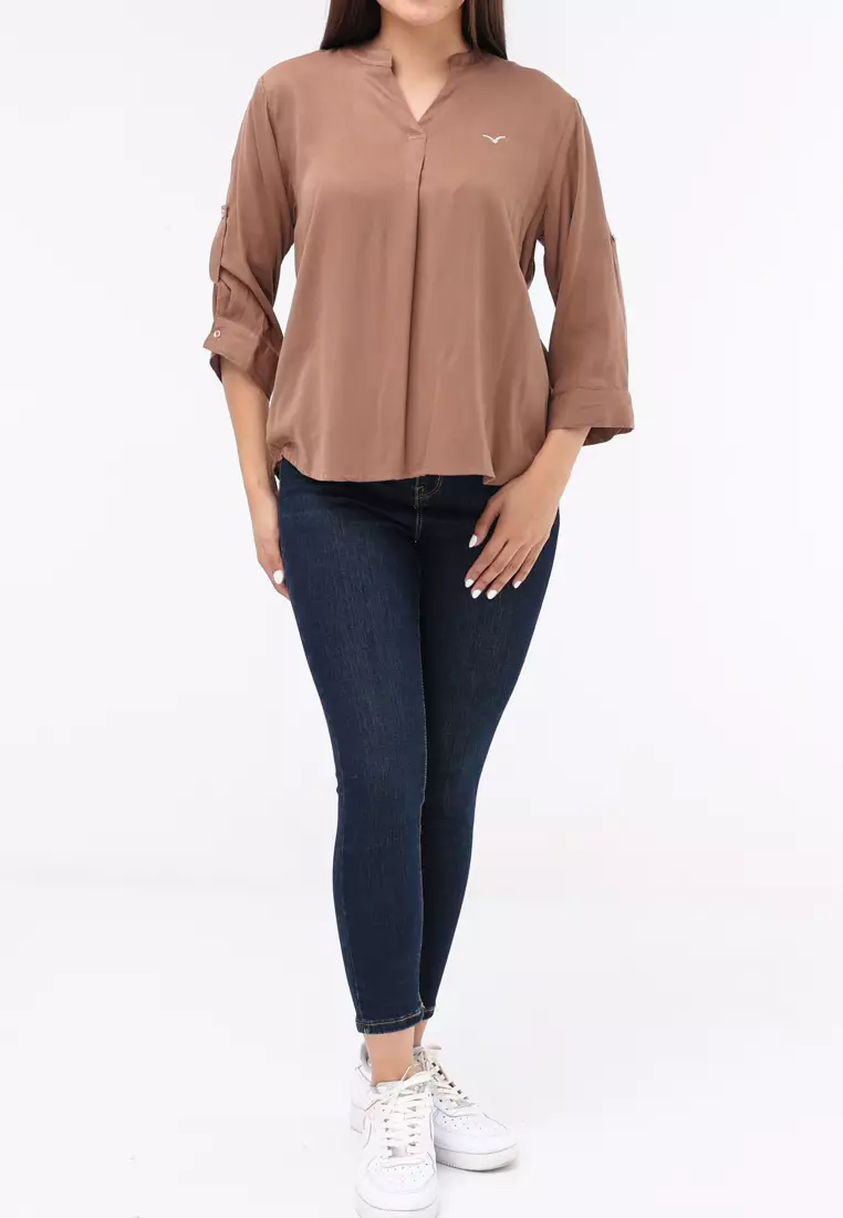 Plain Single Bold Twill 3/4 Blouse