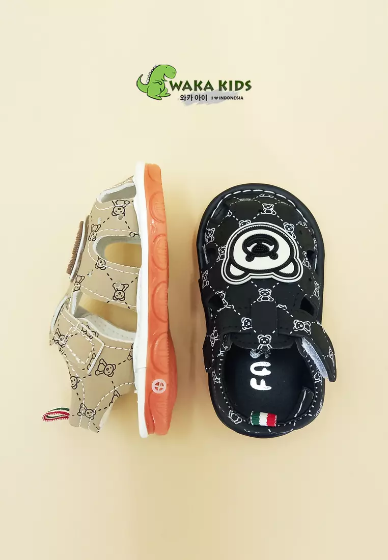 Wakakids Sepatu Sandal Bayi Prewalker Anak Laki Laki dan Perempuan Bunyi Cit Cit Full Bear Import Venrz Hitam
