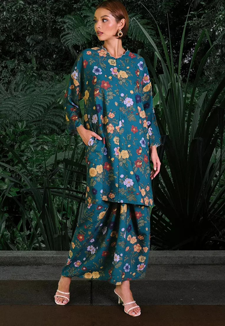 PREMIUM Sukacita Blouse & Skirt - Teal Floral