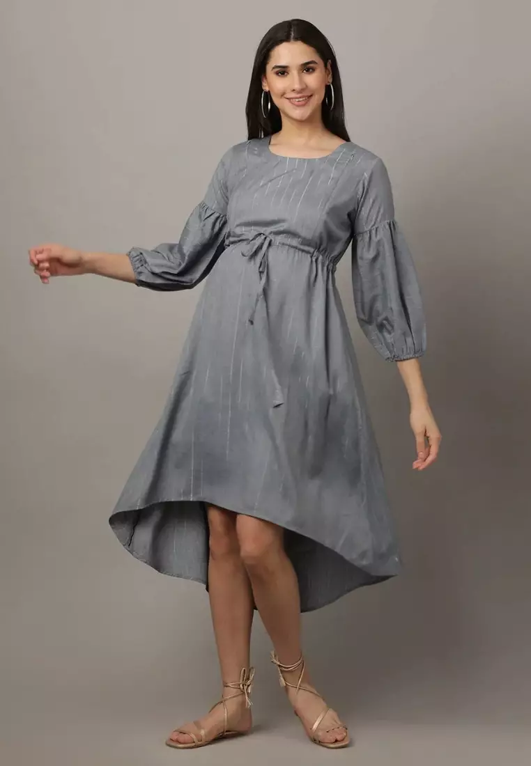 Arona Grey Shimmer Stripes Maternity And Nursing Dress