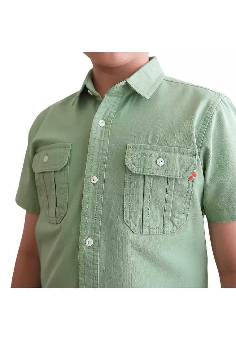 POLICE Kemeja Polos Cotton Kantong Dua Anak Laki Laki