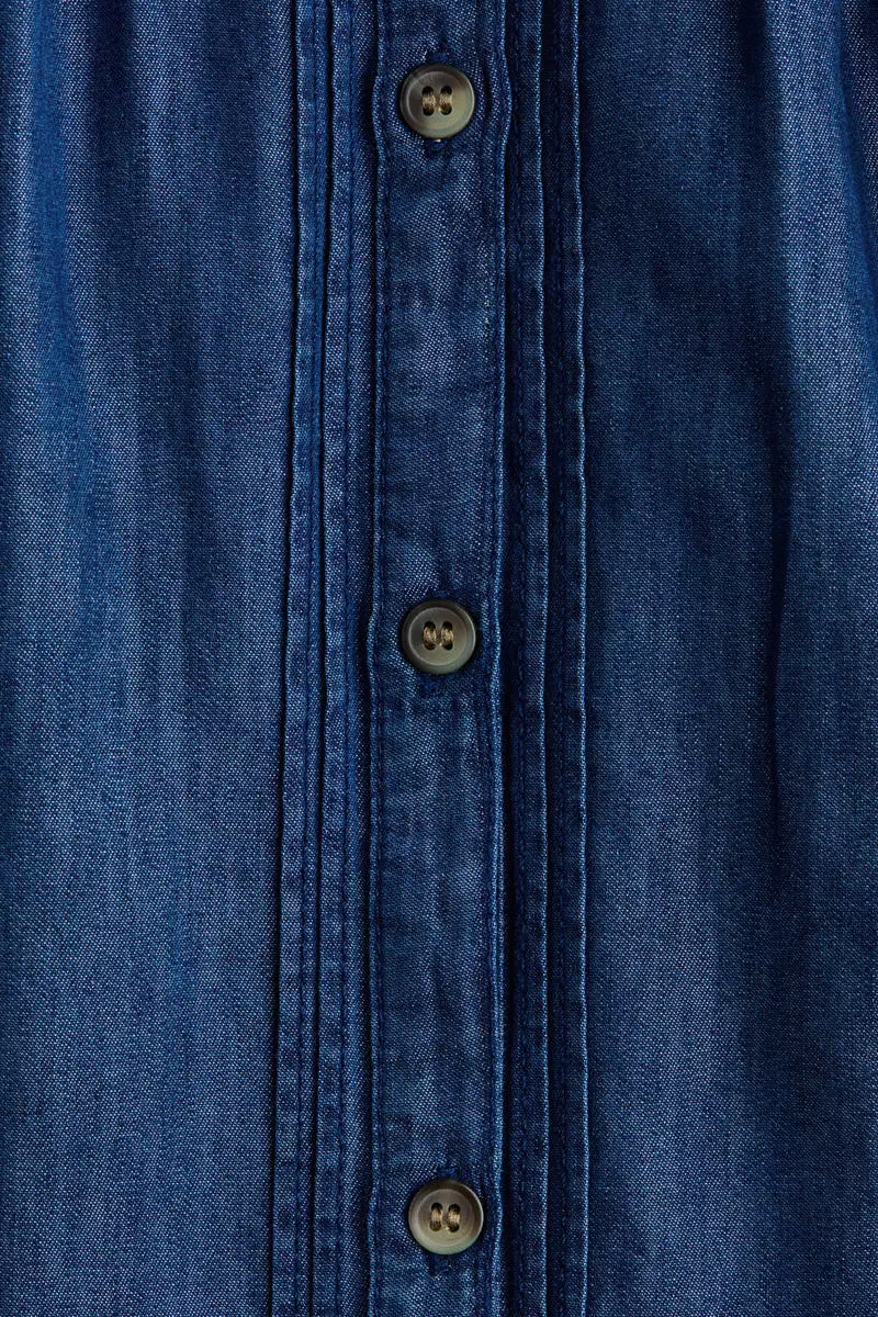 Frill-trimmed denim blouse