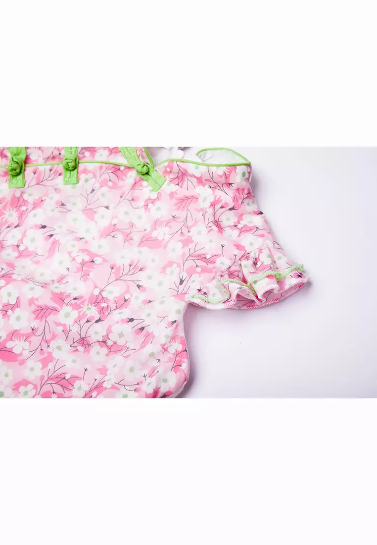 女童粉色紗裙白花褶邊袖漢服唐裝紗裙公主裙新年拜年衣服