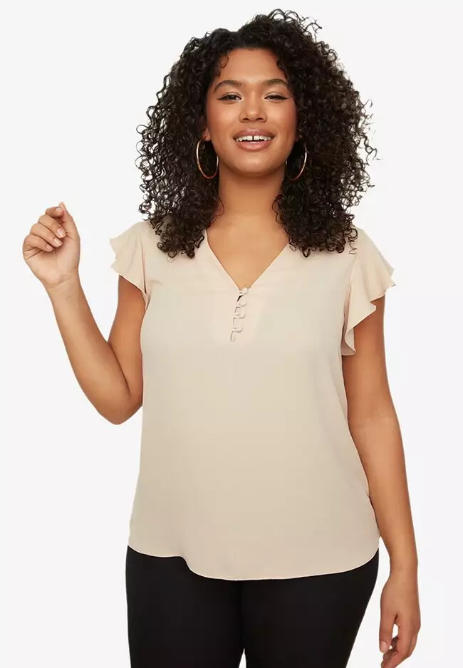 Flutter sleeve plus best sale size top