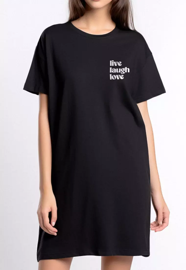 LTF46 long loose dress daster kaos wanita casual instacool LD "live laugh love" hitam