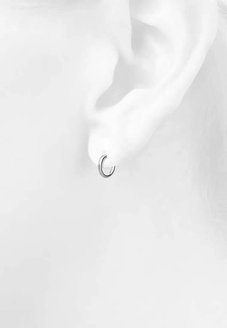 Solid 925 Sterling Silver Classic Huggie Earrings 9mm Silver