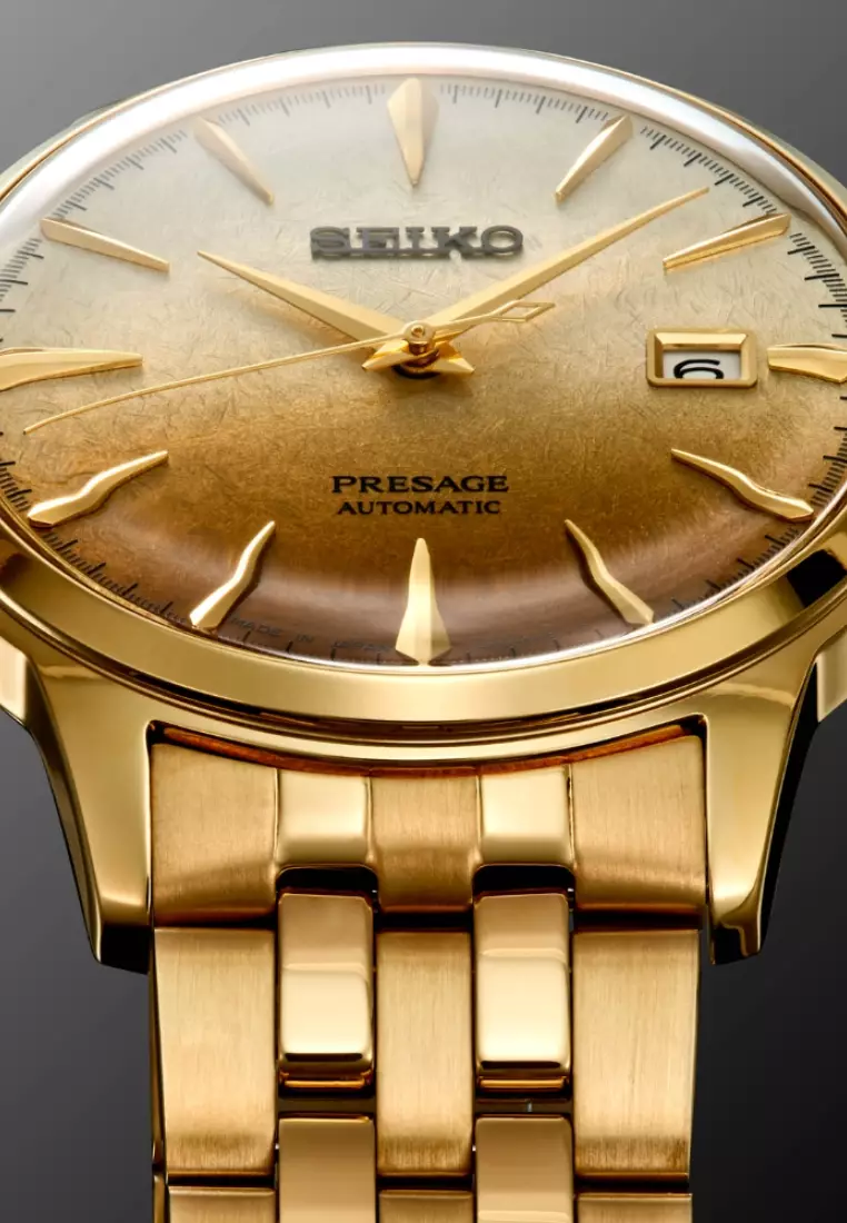 Seiko Presage Cocktail Time ‘Beer Julep’ Gold Gradient Dial Gold-Tone Stainless Steel Band Automatic Watch SRPK46J1