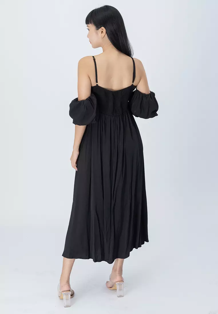 可调节肩带中长裙