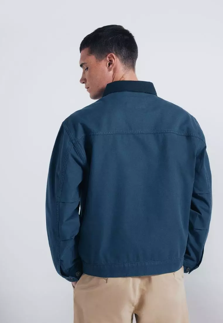 Washed Cotton Jacket with Contrast