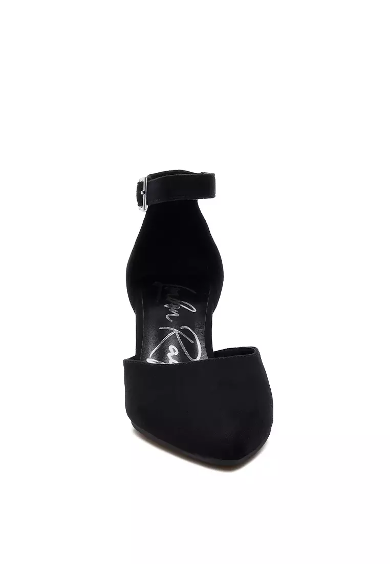 Microfiber Block Heel Sandals in Black