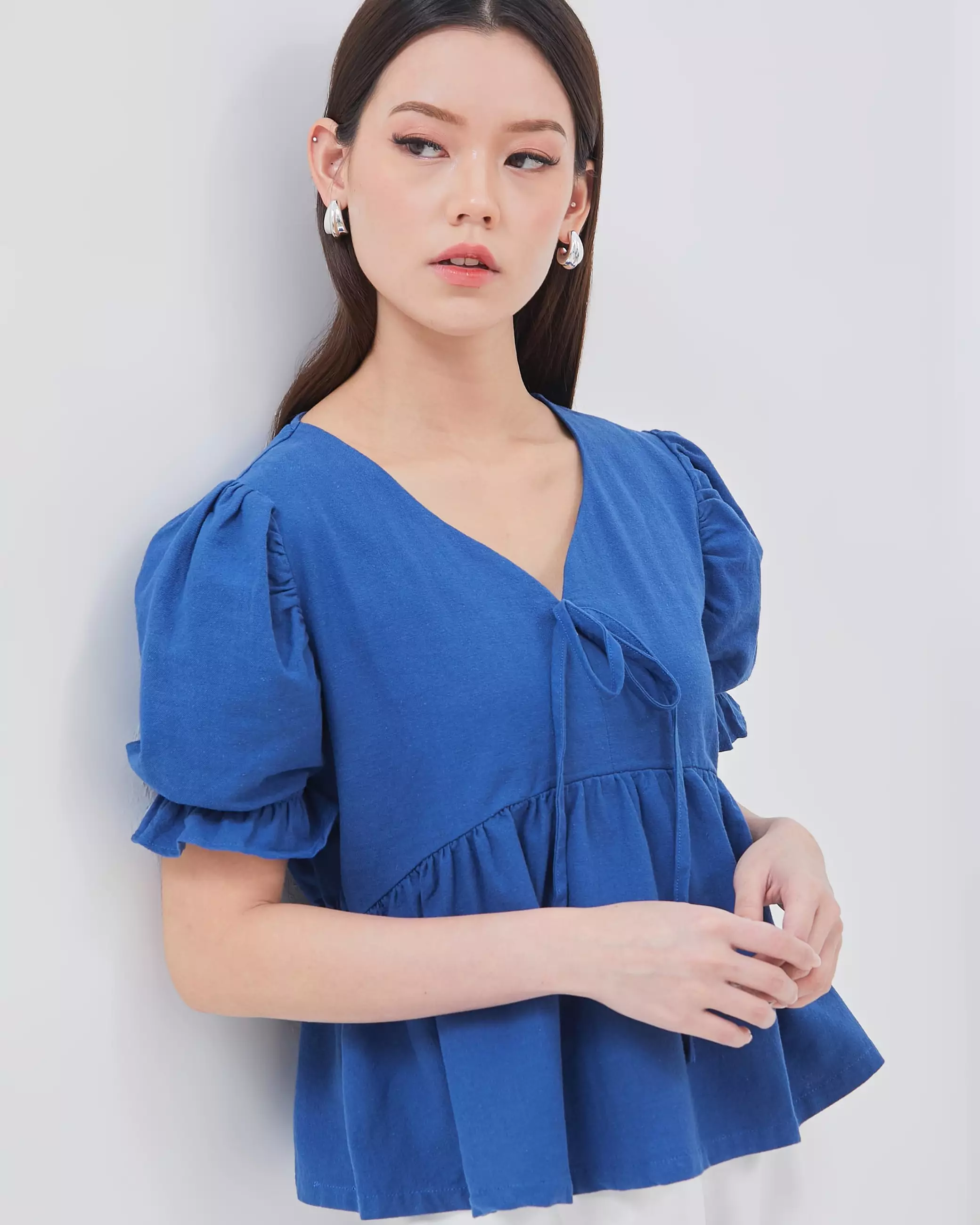 Urban Exchange Ziva Blue Blouse - Atasan Blouse Puff Sleeves Warna Blue