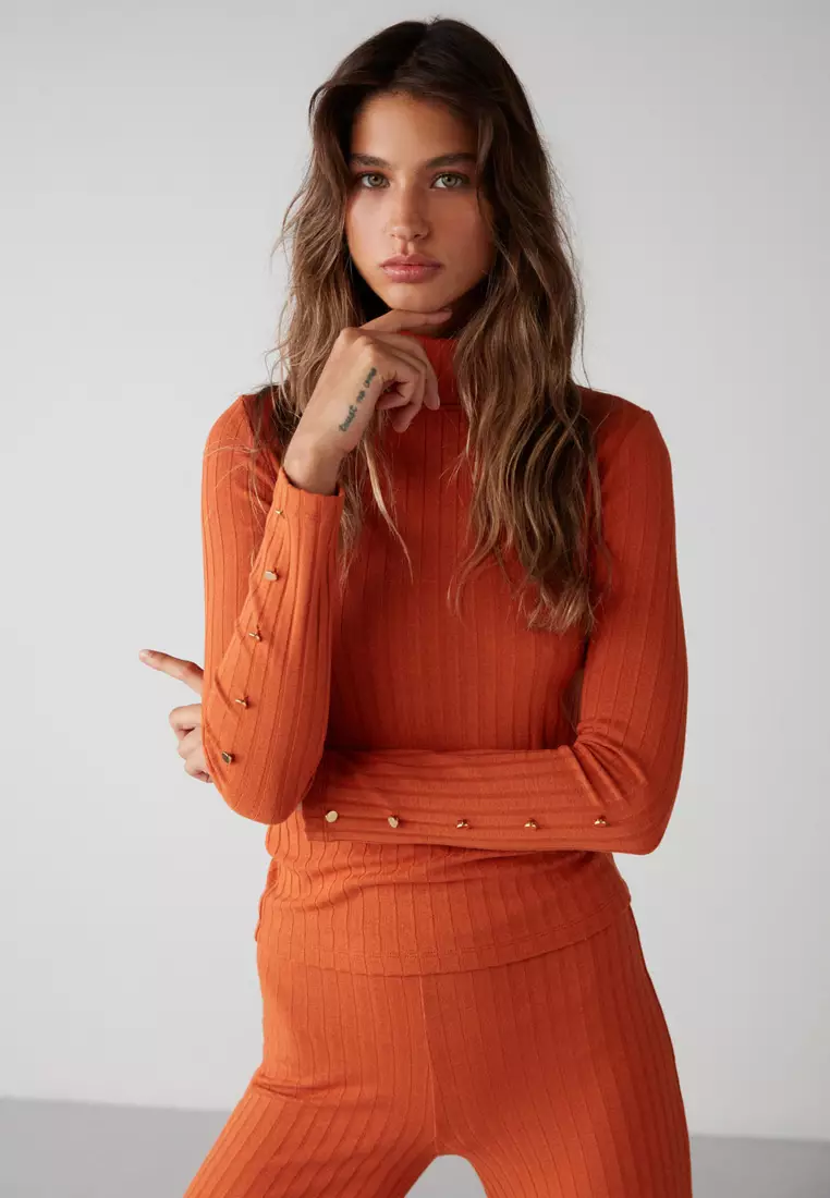 Moranes Gold Button Turtleneck Top