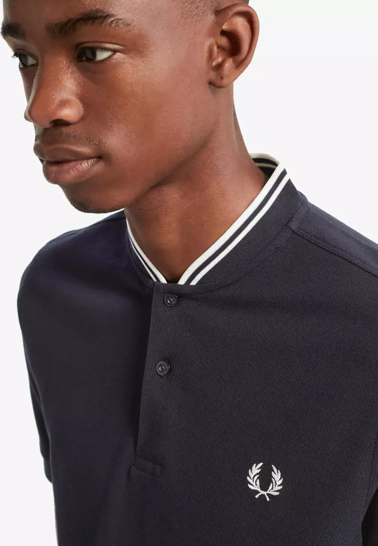 Fred Perry M4526 Bomber Collar Pique Shirt (Navy Blue)