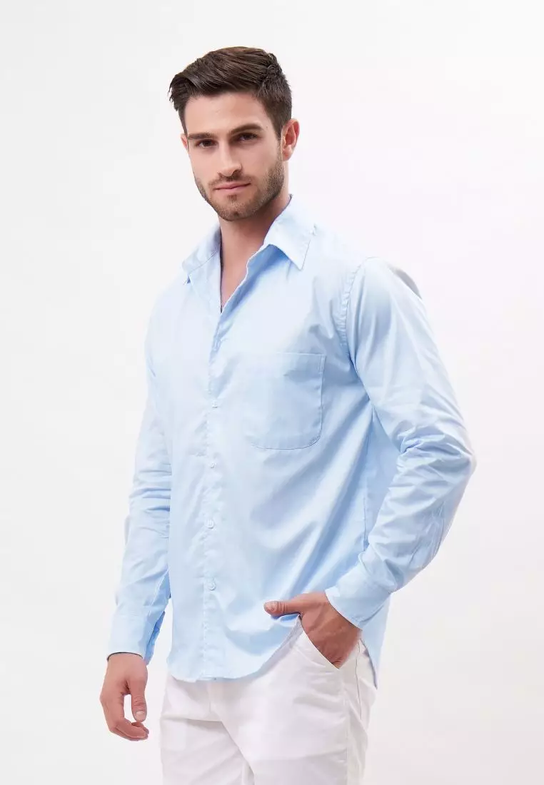 Palma Kemeja Panjang Pria Katun Organik Biru Muda | Organic Cotton Long Sleeves Shirt Men Blue