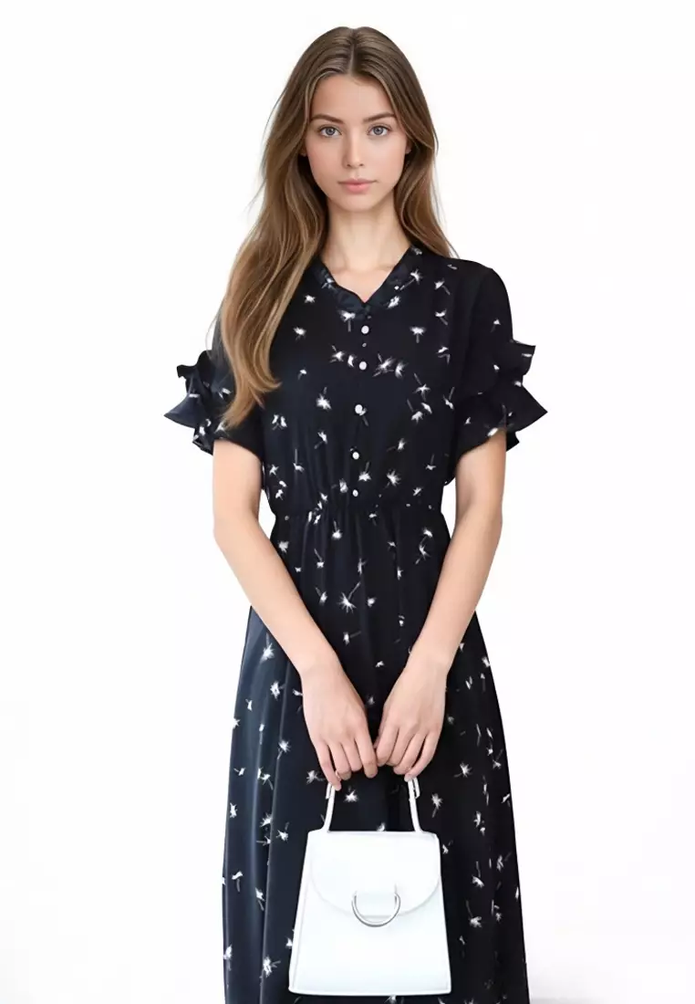 印花雪紡連身裙