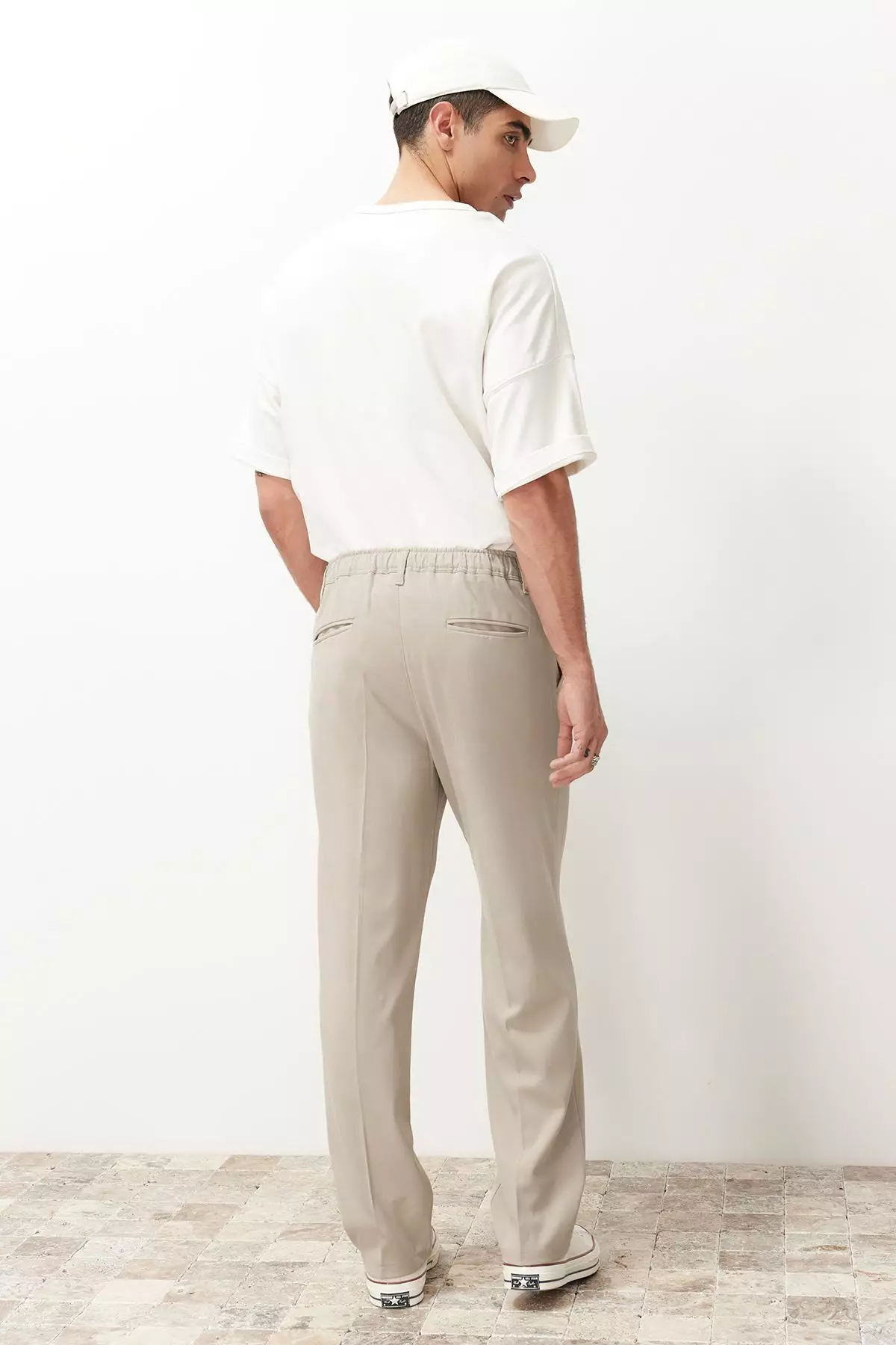 Stone Pleated Classic Baggy Fit Fabric Pants Tmnss24Pl00024