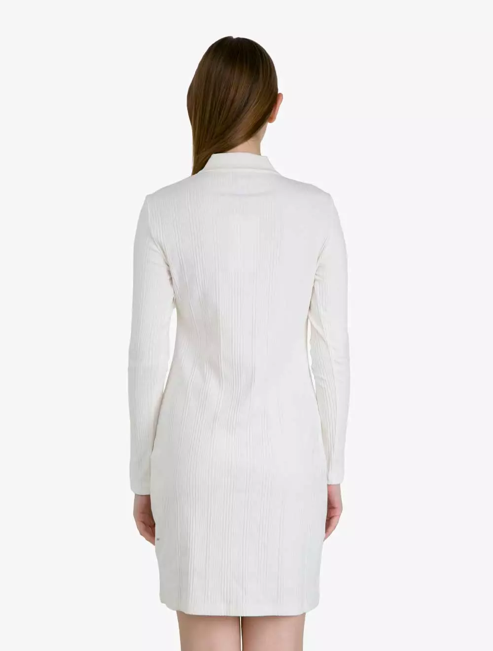 Calvin Klein Jeans - CK Logo Rib Long Sleeve Polo Dress - White - white