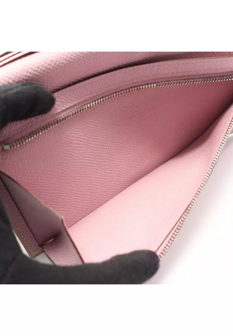 Pre-Loved Hermès bear souffle Verso lime mauve sylvestre Bi-fold Long Wallet Veau epsom yellow silver hardware D stamp