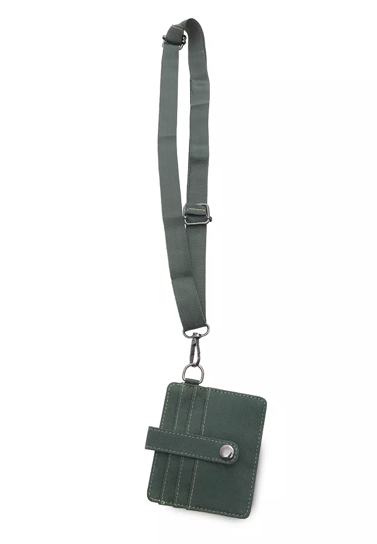 Hanging Neck Dompet Kartu 4 Slot Free Tali Gantung Motif Polos Holder Wallet Unisex - Army