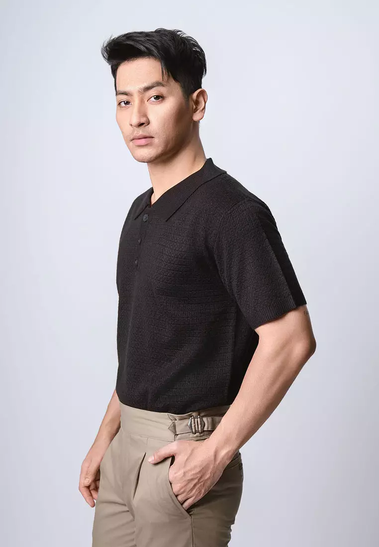 Jual VENGOZ Polo Shirts Textured Knitted Black Original 2025
