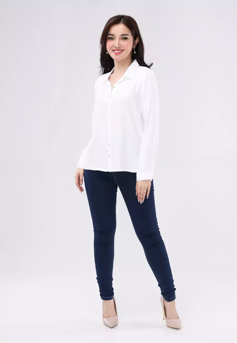 Bold Twill Long Sleeves Collared Blouse