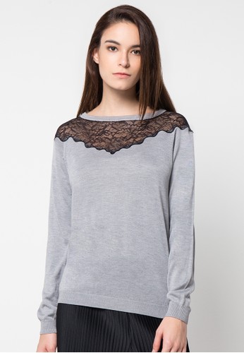 Sweater With Lace Overlay