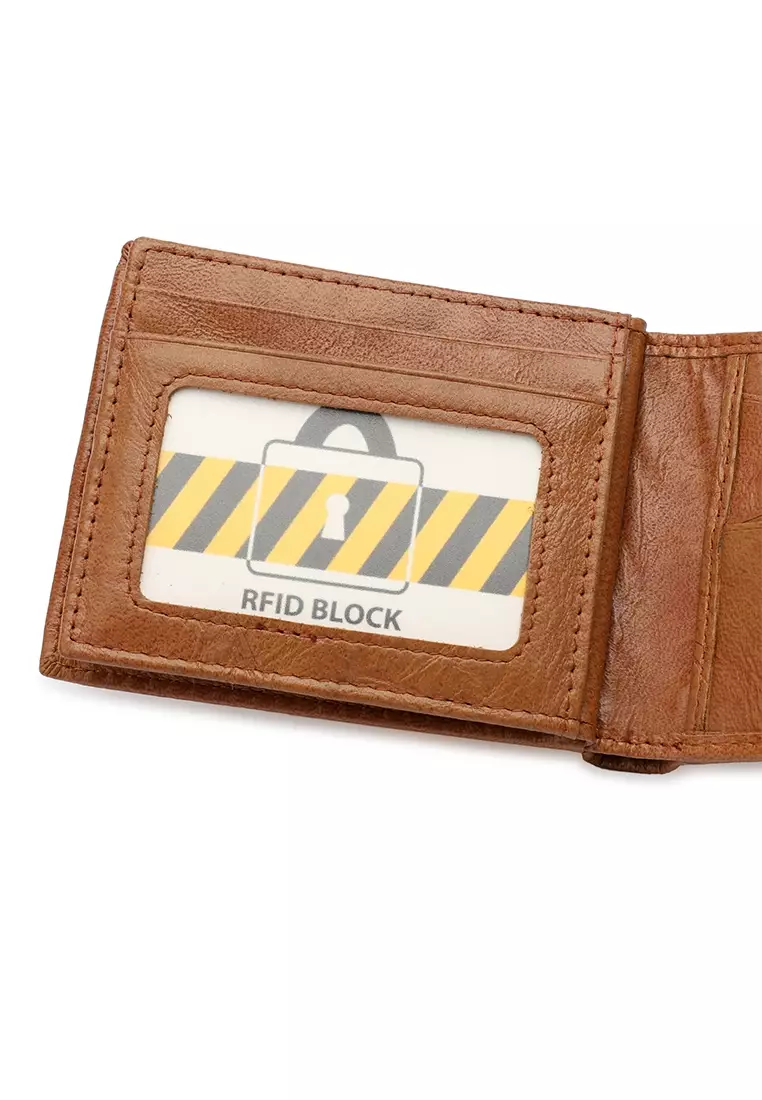 Men's RFID Bi Fold Genuine Leather Center Flap Short Wallet