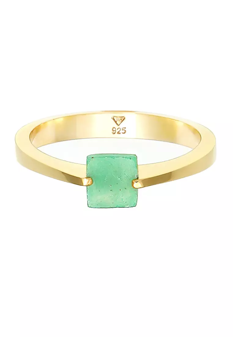 Cincin Perhiasan Perak 925 Wanita Classic Pyramid Elegant Jade Gemstone Gold Plated
