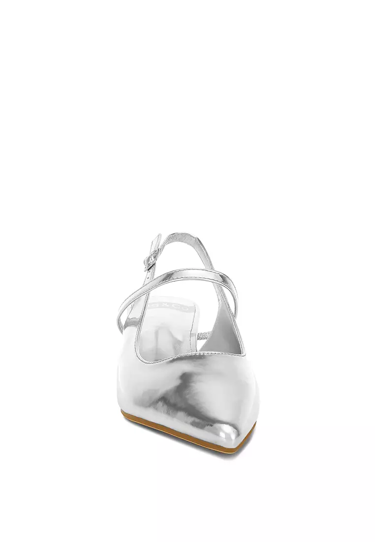 Kitten Heel Slingback Sandals in Silver