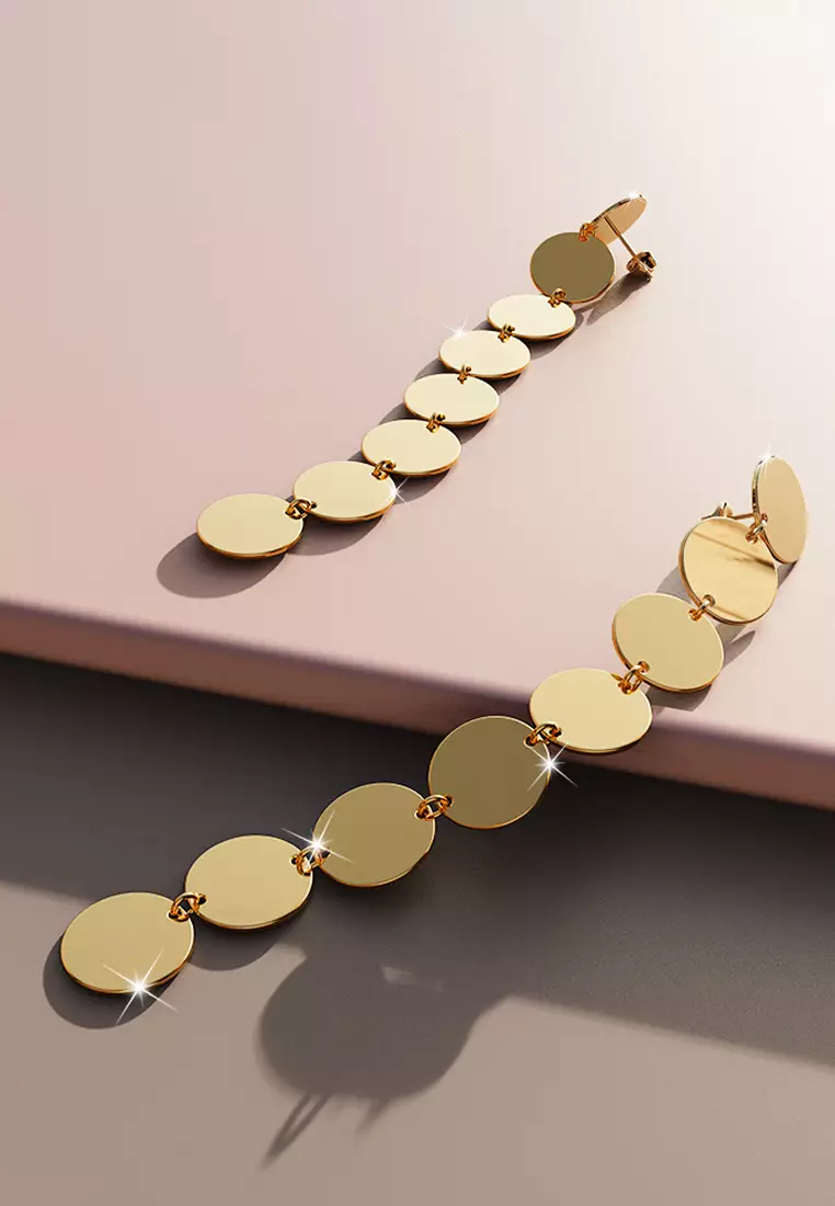 Round Disc Dangle Gold Layered Earrings