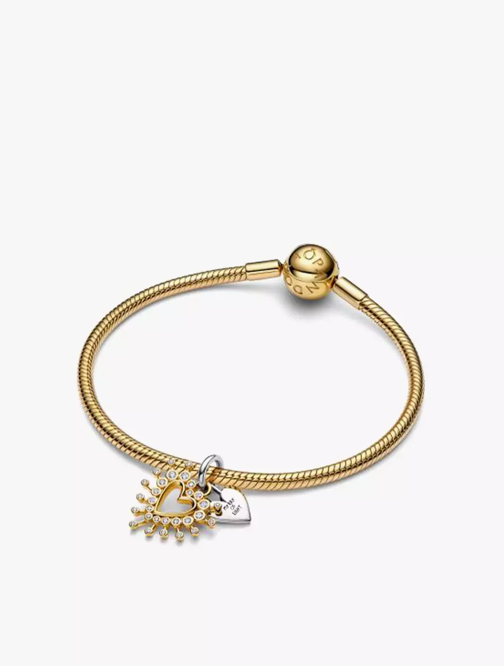 Heart Sterling Silver and 14k Gold-Plated Double Dangle with Clear Cubic Zirconia