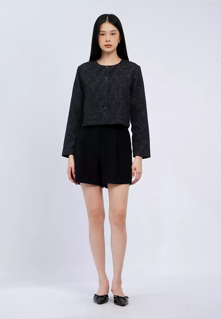 Round Neck Textured Blazer