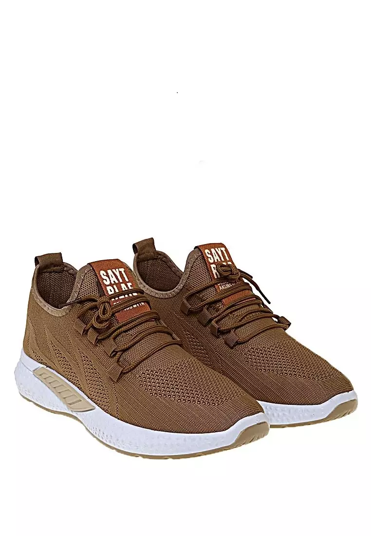 Chayton Sneakers Casual Sepatu Olahraga Polos Pria Material Flyknit Mesh - Brown