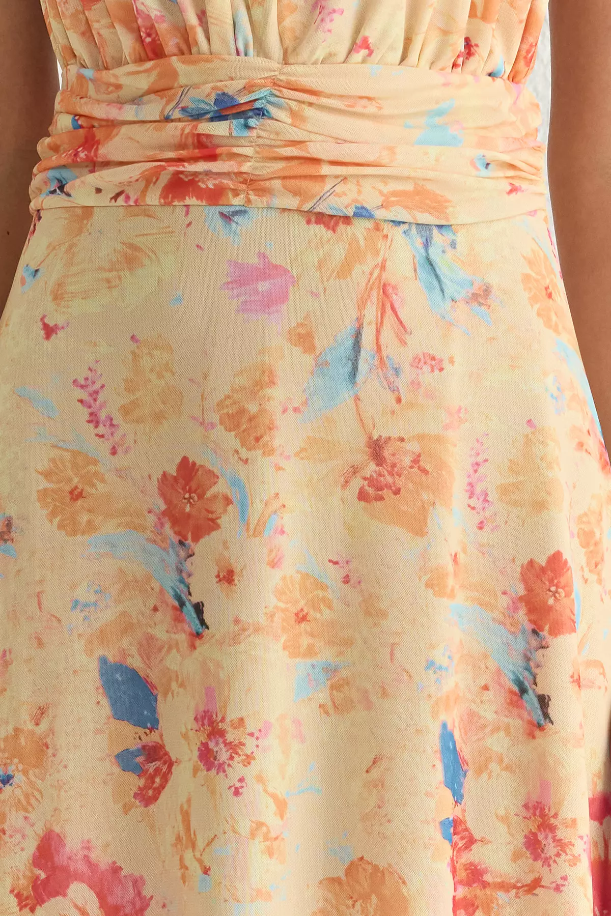 Pink-Multicolored A-Line Floral Patterned Knitted Long Elegant