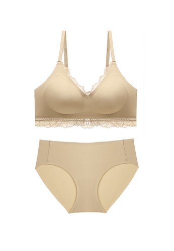 ZITIQUE yellow Women's Plain Seamless Lace-trimmed Lingerie Set (Bra and Underwear) - Yellow 6A671US475B0EFGS_1