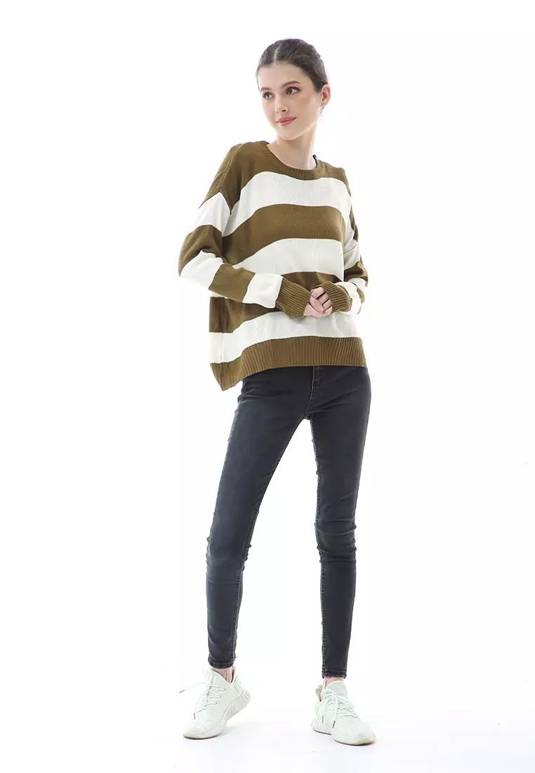 Nayara Sweater Rajut Atasan Wanita Oversize Long Sleeve Relaxed Fit - Bronze