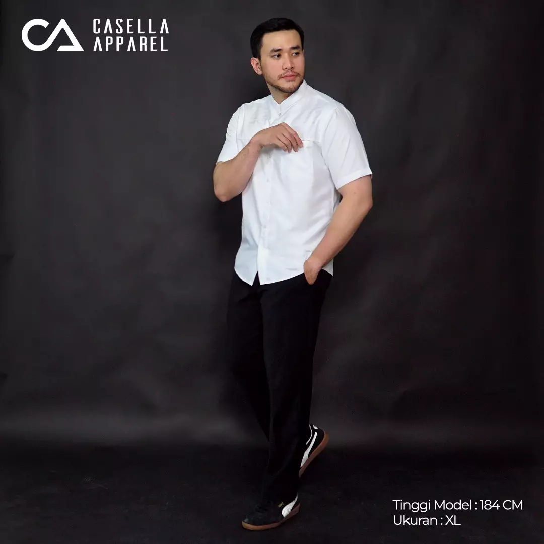 Casella Baju Koko Pria Lengan Pendek Premium Horizontal White | Koko Elegant Ismail Lengan Pendek 4090 White
