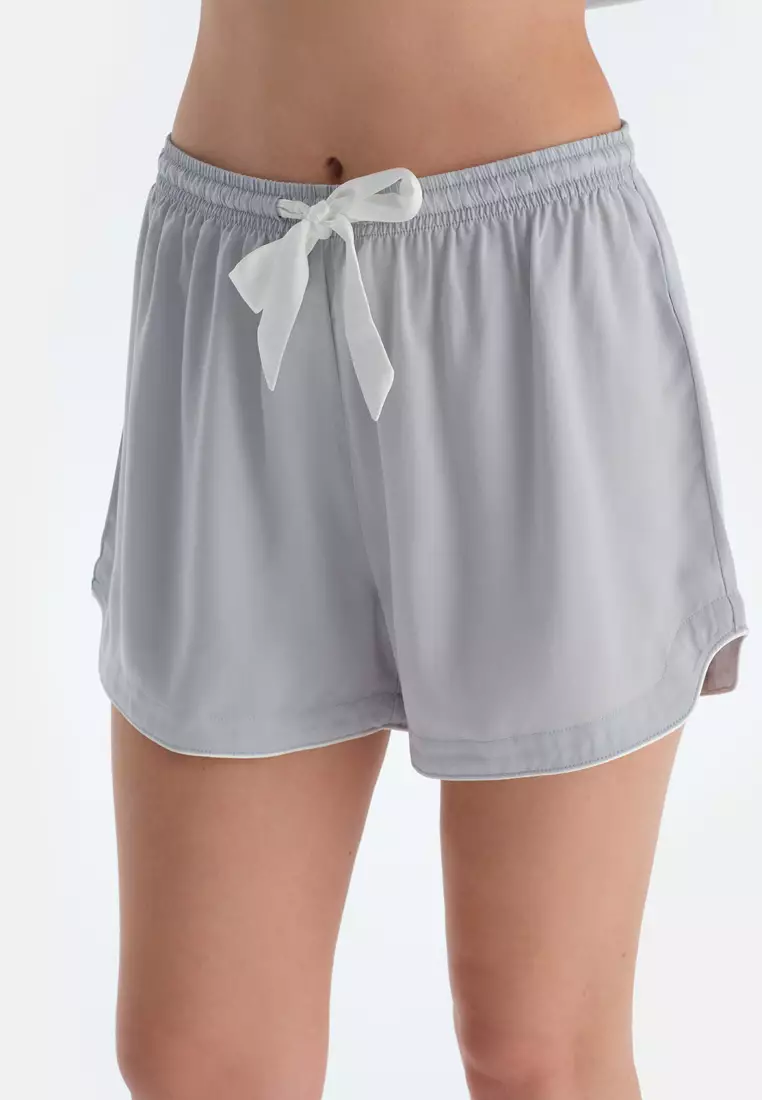 Light Grey Woven Bottom Shorts, Regular, Short Leg, Sleepwear for Women