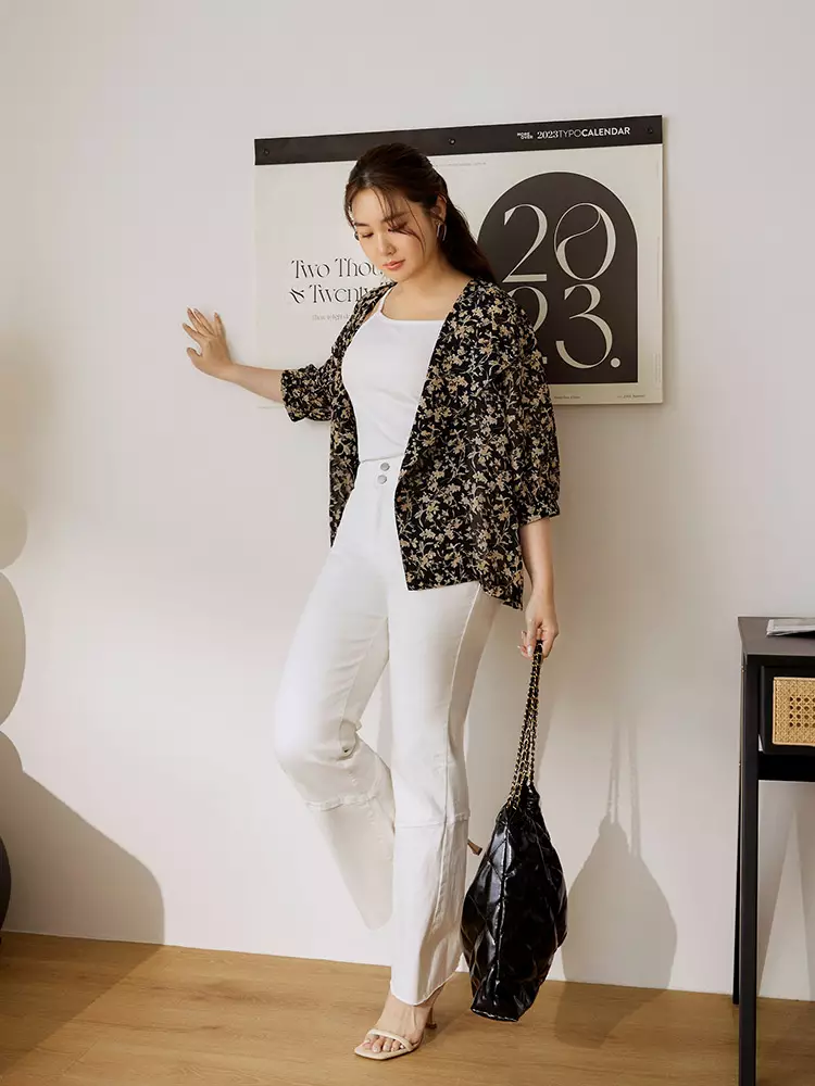 Floral print oversized collar puff sleeve cover-up [EA3644]