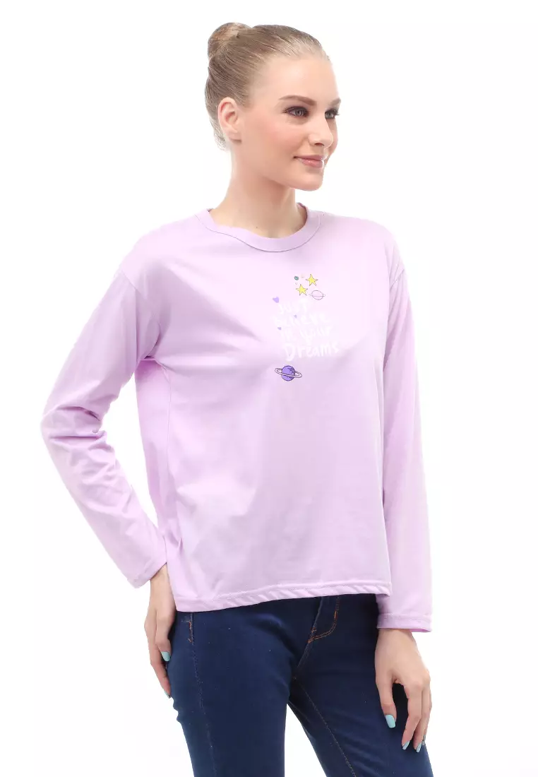 Heller Kaos Atasan Wanita Oversize Motif Print Short Sleeves Relaxed Fit - Lepan Lilac